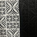 Comparison of Black & White Geometric Floral Panel Polyester Foil Fabric