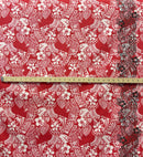 Polynesian Hibiscus & Plumeria Flowers Traditional Tattoo Single Border Poly-Cotton Fabric | Islands Fabric