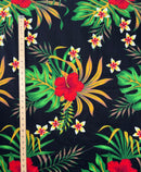 Hibiscus Monstera & Plumeria Flower Clusters Cotton Fabric | Islands Fabric