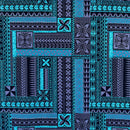 Charcoal Teal Polynesian Geometric Symmetrical design Peachskin Fabric