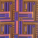 Purple Orange colored Polynesian Geometric Symmetrical design Peachskin Fabric