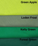 Green swatches of Solid 100% Cotton Quilting Fabric