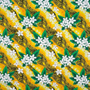 Yellow colored Tiare & Banana Leaf Tribal Design Cotton Fabric