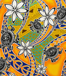 Yellow colored Tiare Sea Turtles Polynesian Tribal Design Rayon Fabric