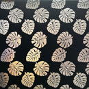 Black/Silver All Over Monstera Leaf Design Polyester Foil Fabric