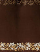 Brown colored Tiare & Swirls Double Border Polyester Glitter Fabric