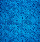 Blue Traditional Polynesian Tapa Monstera leaves design Polyester Fabric