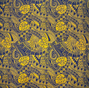 Yellow/Navy Traditional Polynesian Tapa Monstera leaves design Polyester Fabric
